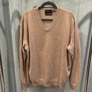 Black Brown 1826 - Grey/Tan Cashmere V-Neck Sweater - XXL